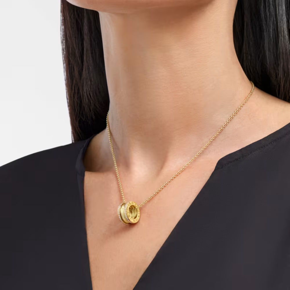 Mumtaz Jewellers B.zero1 necklace, 925 Silver, 18k Gold Plated, Pendant edge set with zircons