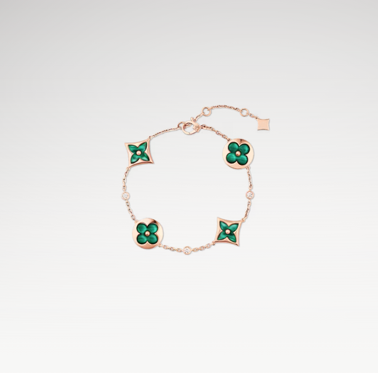 Color Blossom Multi-Pattern Bracelet, Plated With 18k Rose Gold, Malachite, And Zircon