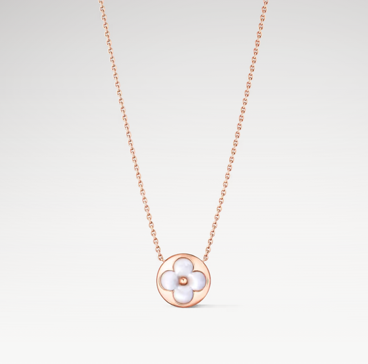 Color Blossom Sun Pendant Necklace, Plated With 18k Rose Gold, White Mother-Of-Pearl