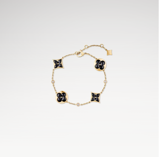 Color Blossom Multi-Pattern Bracelet, 18k Gold Plated, Onyx And Zircon