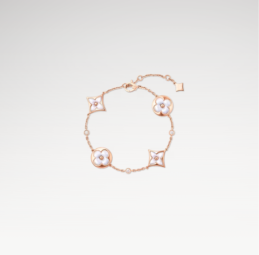 Color Blossom Multi-Pattern Bracelet, Plated With 18k Rose Gold, White Mother-of-Pearl, And Zircon