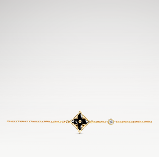 Color Blossom Star Bracelet, 18k Gold Plated, Onyx And Zircon