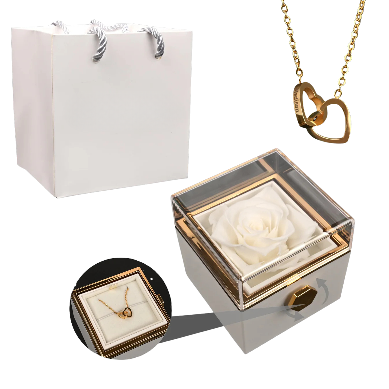 Preserved Rose Engraved Necklace with Your Names