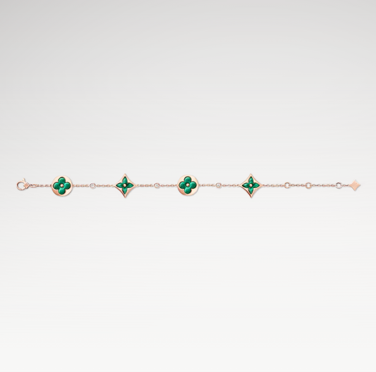 Color Blossom Multi-Pattern Bracelet, Plated With 18k Rose Gold, Malachite, And Zircon