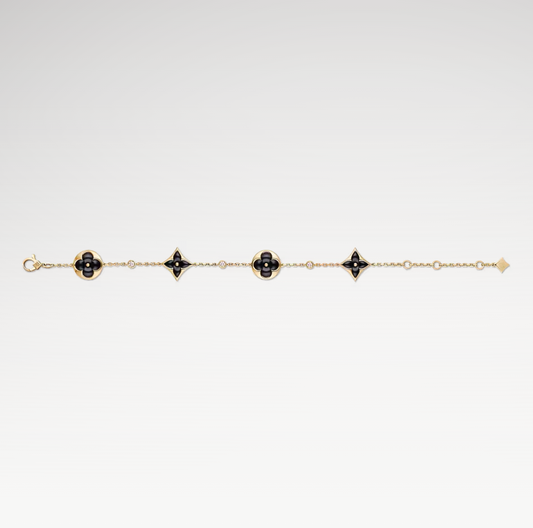 Color Blossom Multi-Pattern Bracelet, 18k Gold Plated, Onyx And Zircon