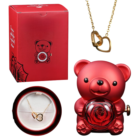 Rose Bear with Engraved Necklace