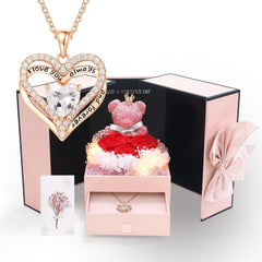 Preserved Red Rose Gift Box with Necklace
