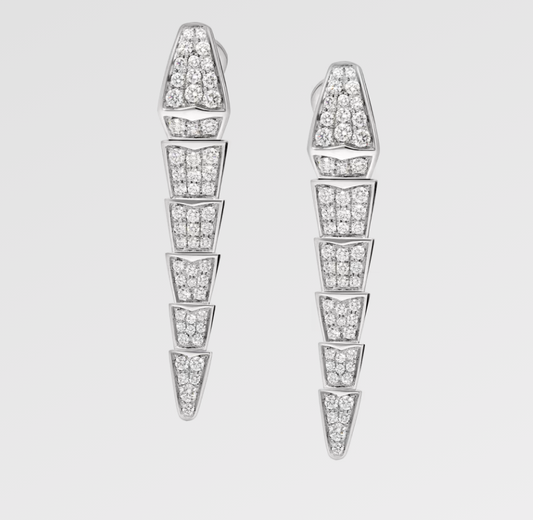 jewellax Serpenti viper earrings,925 Silver,18k White Gold Plated,Cubic Zircon Paved