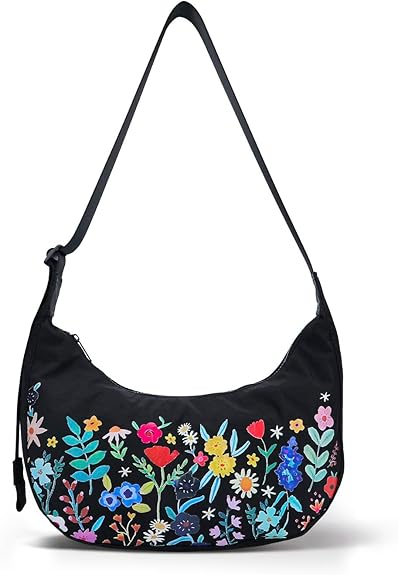 Nylon Halve Maan Tas – Casual Schouder & Crossbody met Verstelbare Band en Dubbele Binnenvakken
