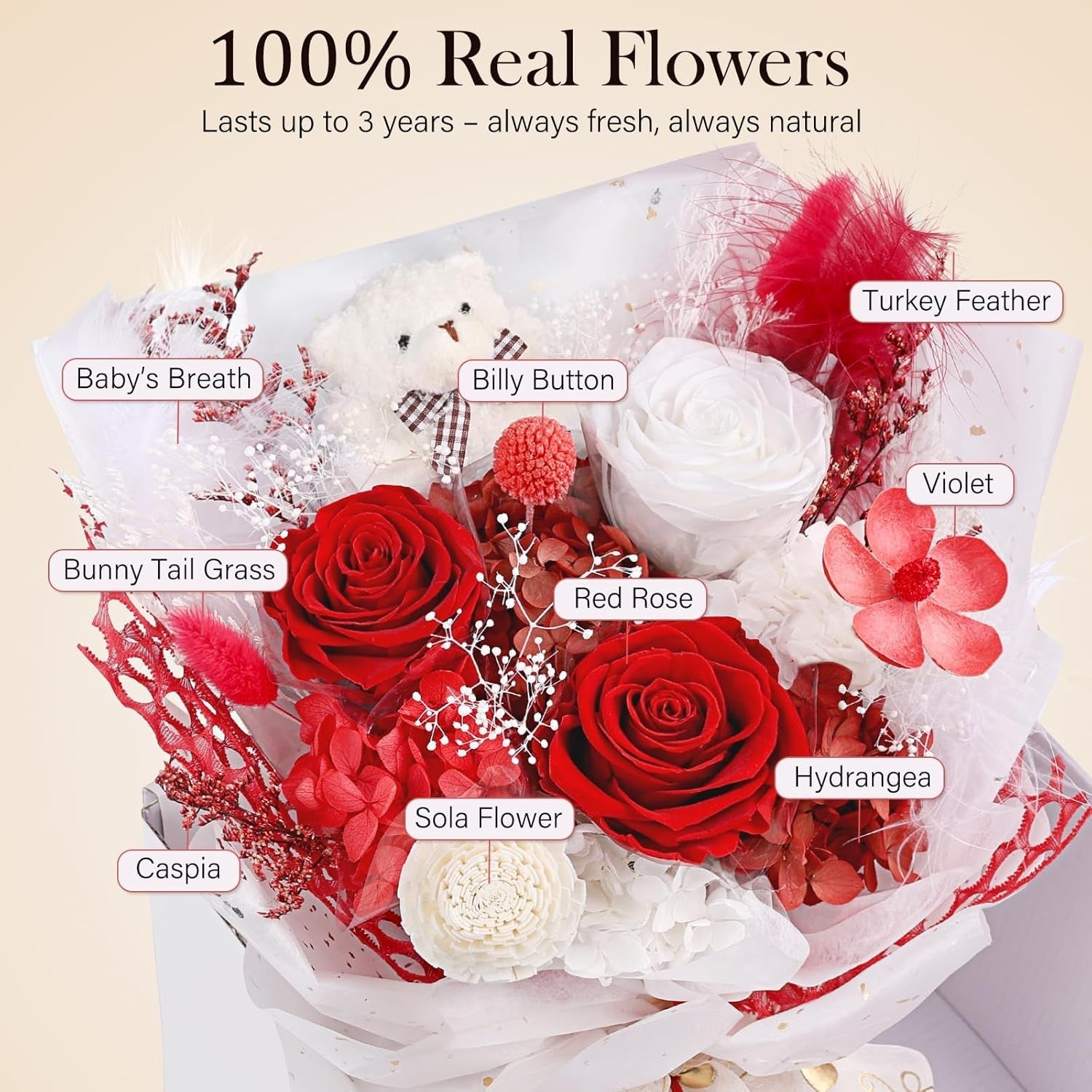 Preserved Flowers Bear Bouquet