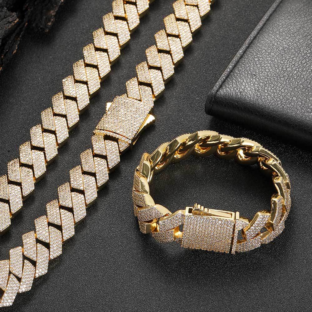 jewellax Diamond Cuban Bracelet,four Row Of Zircons