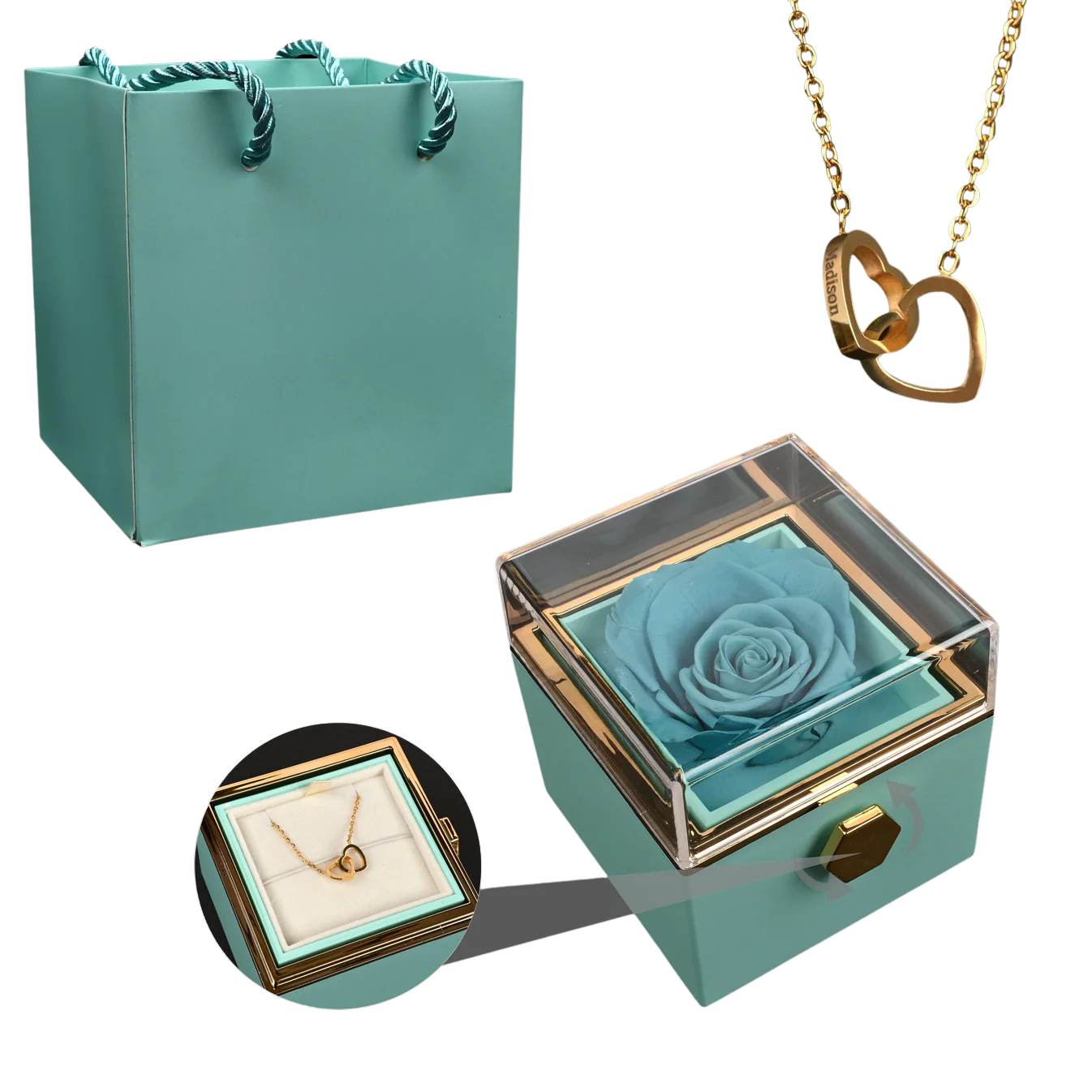 Preserved Rose Engraved Necklace with Your Names