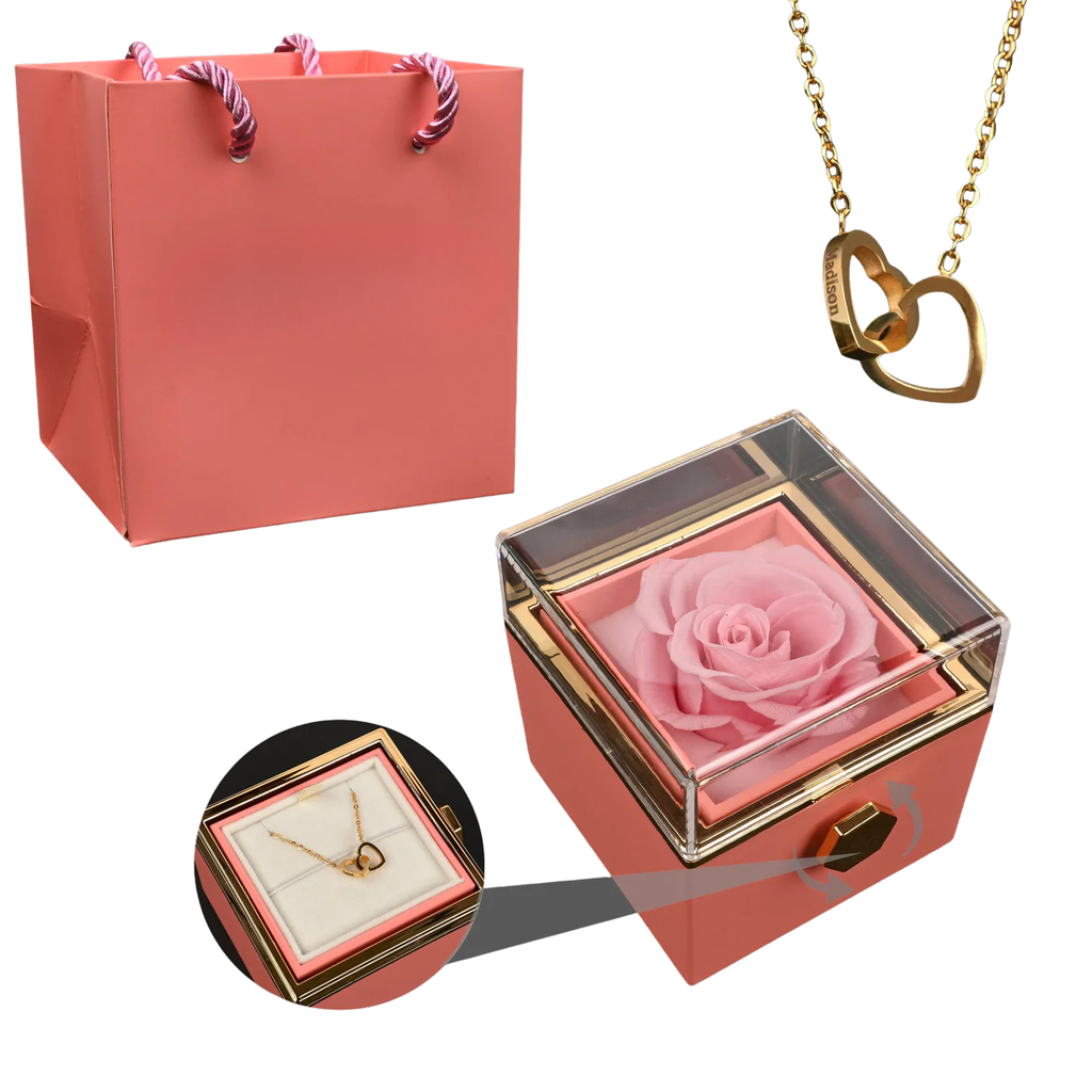 Preserved Rose Engraved Necklace with Your Names