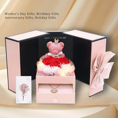 Preserved Red Rose Gift Box with Necklace