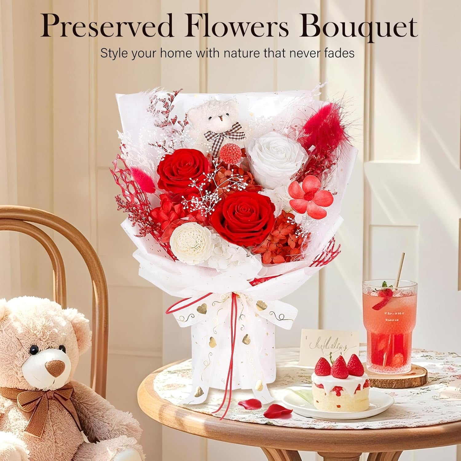 Preserved Flowers Bear Bouquet