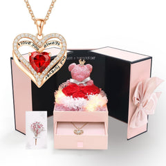 Preserved Red Rose Gift Box with Necklace